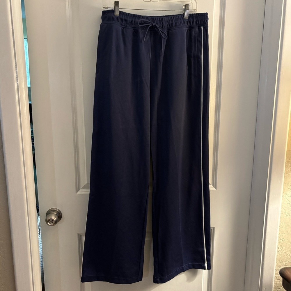 Mens Original Use Navy Wide-Leg Drawstring Track Pants with Side Stripe Sz M